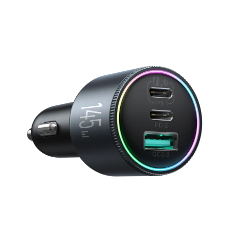 Ładowarka samochodowa Joyroom JR-CCN07 145W 2xUSB-C USB-A + kabel USB-C 100W - ciemnoszara