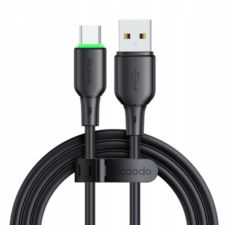 MCDODO KABEL USB-C SZYBKIE ŁADOWANIE DO SAMSUNG XIAOMI TYP C 6A 100W 1M LED CZARNY