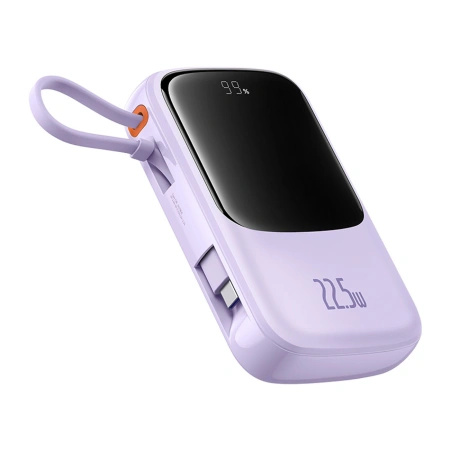 Powerbank Baseus Qpow Pro+ 10000mAh 22.5W z wbudowanym kablem USB-C z wyświetlaczem - fioletowy