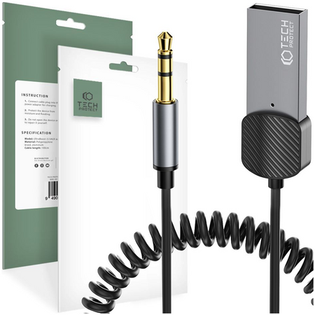 TECH-PROTECT ULTRABOOST BLUETOOTH AUX AUDIO ADAPTER CABLE GREY