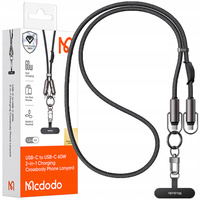 MCDODO SMYCZ DO TELEFONU NA SZYJE WKŁADKA CROSSBODY CZARNA KABEL USB-C 60W