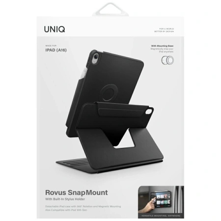 Etui UNIQ Rovus Snapmount Magnetic 360 Rotating Detachable do iPad 11" 2025 / iPad 10.9" 2022 (10 gen.) - czarne
