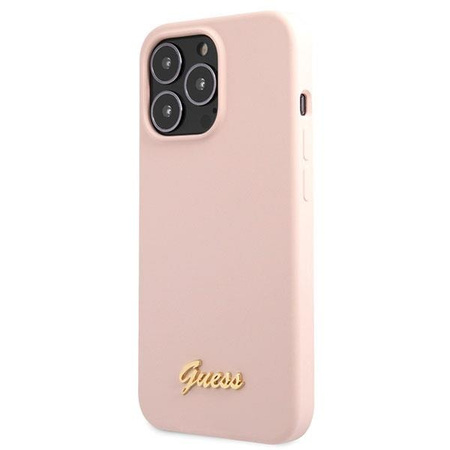 Etui Guess GUHCP13XLSLMGLP na iPhone 13 Pro Max 6.7" jasnoróżowy/light pink hardcase Silicone Script Gold Logo