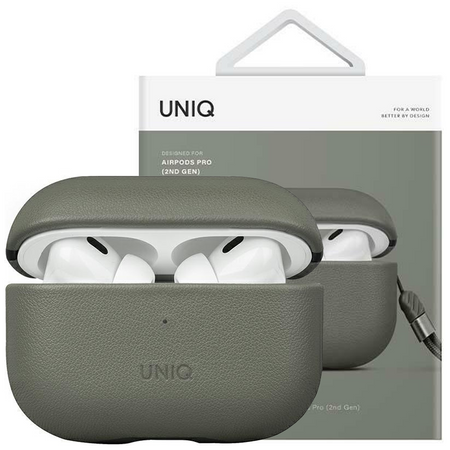 Etui Uniq Terra na AirPods Pro 2 gen. Genuine Leather zielony/lichen green
