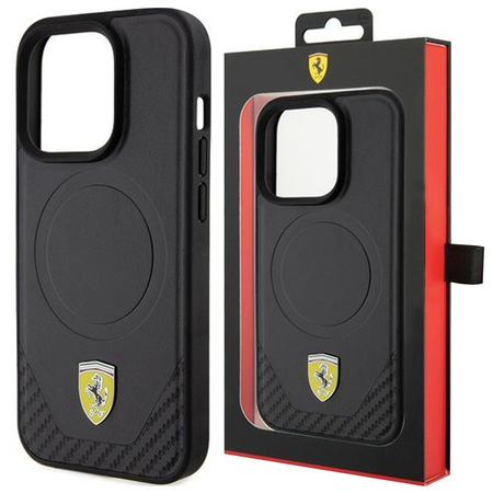 Etui Ferrari Carbon Metal Logo MagSafe na iPhone 15 Pro - czarne