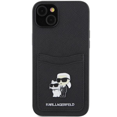 Etui Karl Lagerfeld Saffiano Cardslot Karl&Choupette Metal Pin do iPhone 15 - czarne