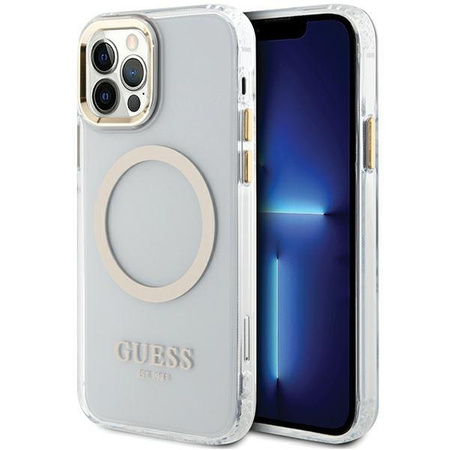 Etui Guess GUHMP12MHTRMD na iPhone 12 / iPhone 12 Pro - złote Metal Outline Magsafe