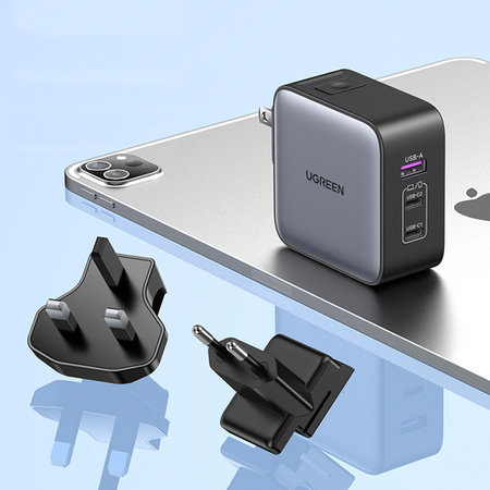 Ugreen szybka ładowarka sieciowa GaN USB / 2xUSB C 65W adapter wtyczka EU / UK / US czarna (CD296)