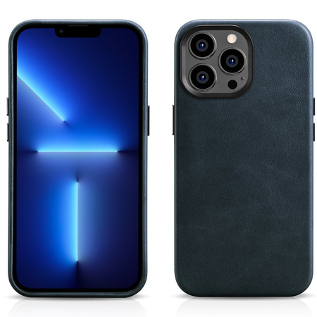 iCarer Oil Wax Premium Leather Case skórzane etui iPhone 14 Pro magnetyczne z MagSafe ciemnoniebieski (WMI14220702-BU)