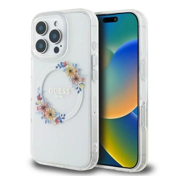 GUESS ETUI DO IPHONE 16 PRO 6.3 HARDCASE Z MAGNETYCZNYM WIEŃCEM KWIATÓW