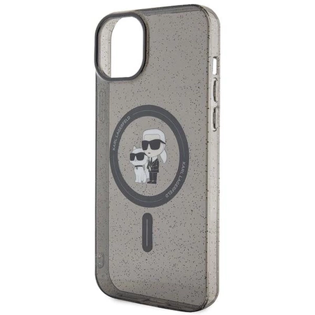Etui Karl Lagerfeld Karl&Choupette Glitter MagSafe na iPhone 15 Plus - czarne