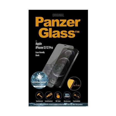 Szkło hartowane PanzerGlass E2E Super+ Microfracture antybakteryjne na iPhone 12 / 12 Pro - z czarną ramką