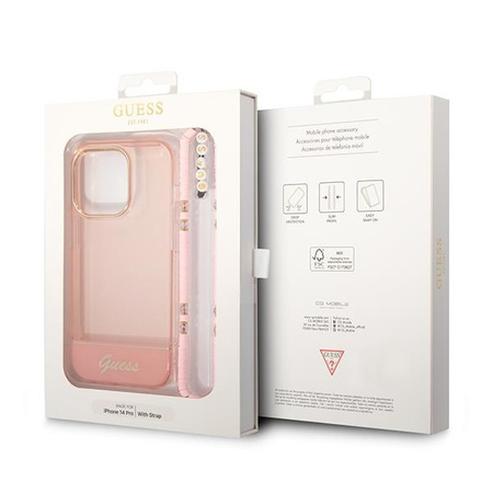 Guess GUHCP14XHGCOHP iPhone 14 Pro Max 6,7" różowy/pink hardcase Translucent Pearl Strap