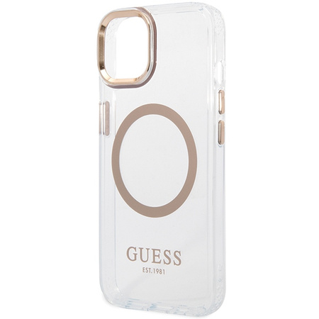 Guess GUHMP15MHTRMD iPhone 15 Plus/ 14 Plus 6.7 złoty/gold hard case Metal Outline Magsafe