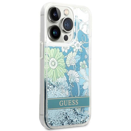 Guess GUHCP14LLFLSN iPhone 14 Pro 6,1" zielony/green hardcase Flower Liquid Glitter