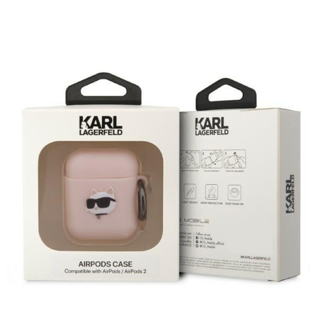 Etui Karl Lagerfeld KLA2RUNCHP na AirPods 1/2 - różowe Silicone Choupette Head 3D