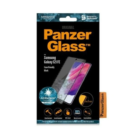 Szkło PanzerGlass E2E Microfracture antybakteryjne na Samsung Galaxy S21 FE - z czarną ramką