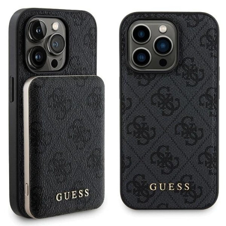 Zestaw Guess GUBPM5P14X4GEMGK iPhone14 Pro Max 6.7 hardcase + Powerbank 5000mAh MagSafe czarny/black 4G Metal Logo