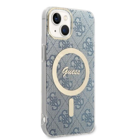 Guess zestaw ładowarka MagSafe + etui do iPhone 14 6,1" niebieskie 4G Print (GUBPP14SH4EACSB)