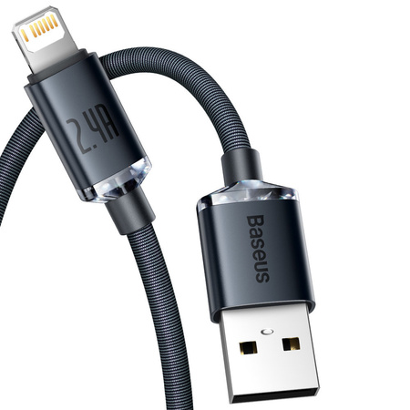 Baseus Crystal Shine Series kabel przewód USB do szybkiego ładowania i transferu danych USB Typ A - Lightning 2,4A 1,2m czarny (CAJY000001)