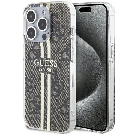 Etui Guess IML 4G Gold Stripe na iPhone 15 Pro Max - brązowe