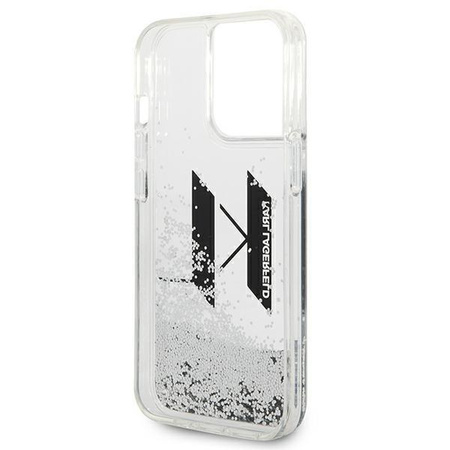 Etui Karl Lagerfeld KLHCP14LLBKLCS na iPhone 14 Pro - srebrne Liquid Glitter Big KL