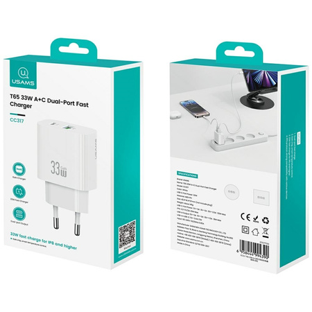USAMS ŁADOWARKA SIECIOWA CC317 T65 33W DO APPLE SAMSUNG SZYBKIE ŁADOWANIE