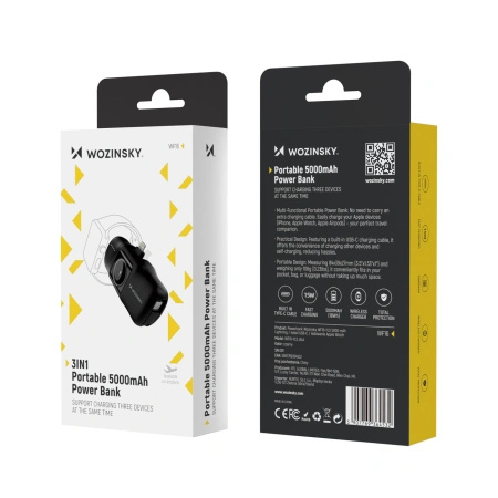 WOZINSKY MINI POWERBANK 5000MAH Z WBUADOWANYM KABLEM USB-C DO LIGHTNING 15W
