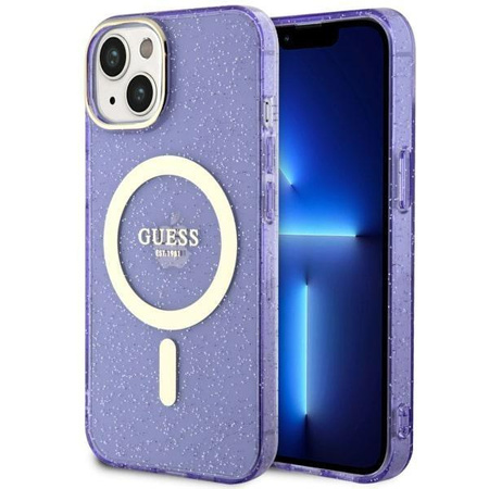 Etui Guess GUHMP14MHCMCGU na iPhone 14 Plus 6.7" purpurowy/purple hardcase Glitter Gold MagSafe