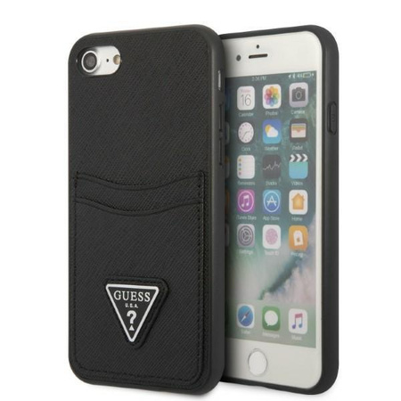 Etui Guess GUHCI8PSATPK na iPhone 7 / 8 / SE 2020 / SE 2022 hardcase - czarne Saffiano Triangle Logo Cardslot