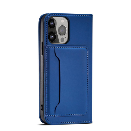 Magnet Card Case etui iPhone 14 Plus pokrowiec z klapką portfel podstawka niebieskie