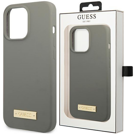 Guess GUHMP13LSPLG iPhone 13 Pro / 13 6,1" szary/grey hard case Silicone Logo Plate MagSafe