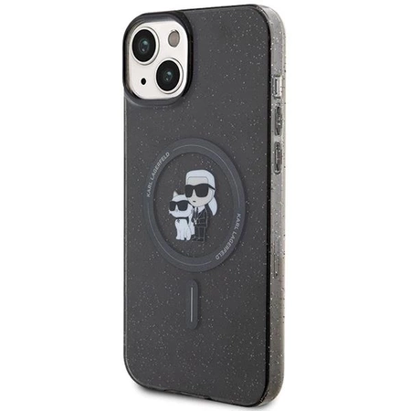 Etui Karl Lagerfeld Karl&Choupette Glitter MagSafe na iPhone 15 Plus - czarne