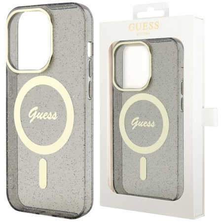 Etui Guess GUHMP14MHCMCGK na iPhone 14 Plus 6.7" - czarne Glitter Gold MagSafe