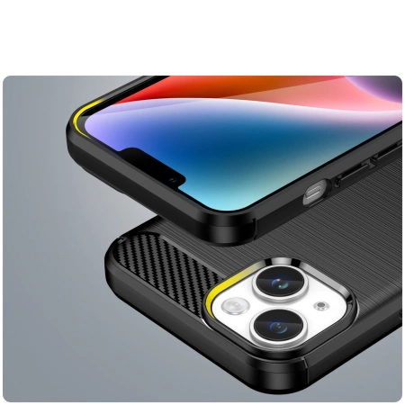 HURTEL CARBON CASE ELASTYCZNY POKROWIEC DO IPHONE 14 PLUS ŻELOWY NA TYŁ