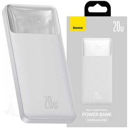 Baseus Bipow powerbank z szybkim ładowaniem 10000mAh 20W biały (Overseas Edition) + kabel USB-A - Micro USB 0.25m biały (PPBD050502)