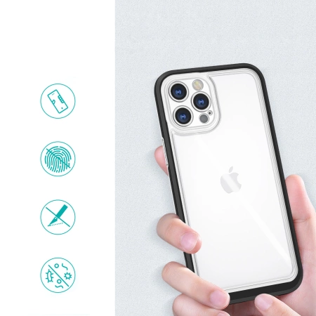 HURTEL CLEAR 3IN1 ETUI DO IPHONE 12 PRO ŻELOWY POKROWIEC Z RAMKĄ CZARNY