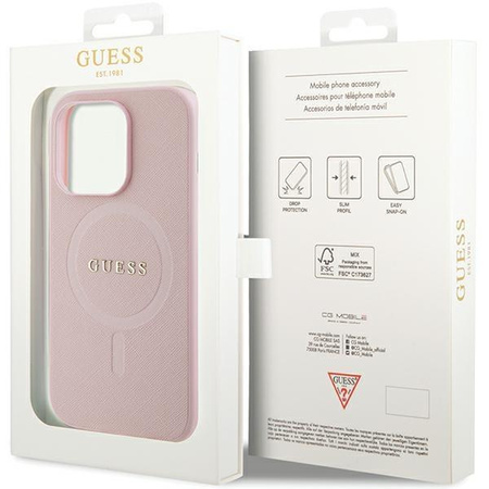 Etui Guess GUHMP13XPSAHMCP na iPhone 13 Pro Max - różowe Saffiano MagSafe