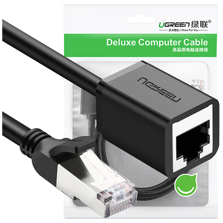 Ugreen przedłużacz kabel sieciowy internetowy Ethernet patchcord RJ45 F/UTP Cat. 6 1000Mb/s 0.5m czarny (NW112)