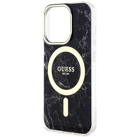 Etui Guess GUHMP14LPCUMAK na iPhone 14 Pro - czarne Marble MagSafe