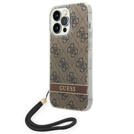 Guess GUOHCP14LH4STW iPhone 14 Pro 6,1" brązowy/brown hardcase 4G Print Strap