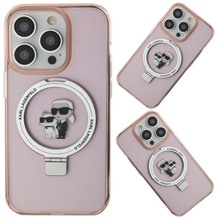 Etui Karl Lagerfeld Ring Stand Karl&Choupettte MagSafe do iPhone 15 Pro - różowe