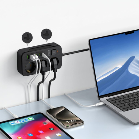 TECH-PROTECT LISTWA ZASILAJĄCA Z USB I TYP C DO TELEFONÓW TELEWIZORÓW 200CM