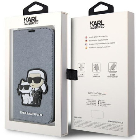 Etui Karl Lagerfeld KLBKP14XSANKCPG na iPhone 14 Pro Max 6.7" bookcase - srebrne Saffiano Karl&Choupette