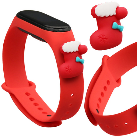 Strap Xmas opaska do Xiaomi Mi Band 4 / Mi Band 3 świąteczny silikonowy pasek bransoletka czerwony (skarpeta)