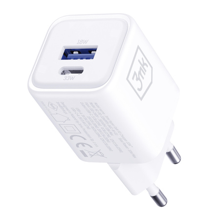 Accessories -  3mk Hyper Charger PD 33W GaN QC4+ PPS AFC FCP SCP 1A1C  White