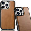 iCarer Leather Oil Wax etui pokryte naturalną skórą do iPhone 14 Pro Max (kompatybilne z MagSafe) brązowy (WMI14220720-TN)