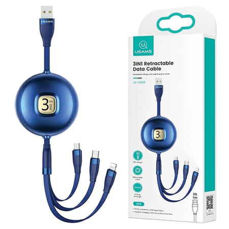 USAMS KABEL 3W1 DO LIGHTNING MICROUSB USB-C DO TELEFONÓW SZYBKIE ŁADOWANIE