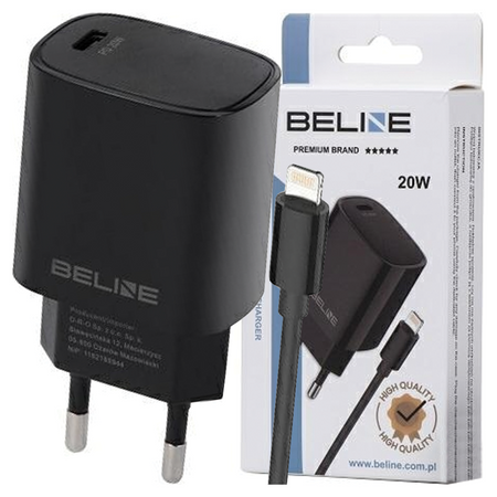 Beline Ład. siec. 1x USB-C 20W + kabellightning czarna /black PD 3.0 BLNCB20L