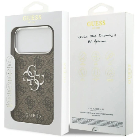 Etui Guess 4G Big 4G Classic Logo na iPhone 17 Pro Max brązowy - srebrne